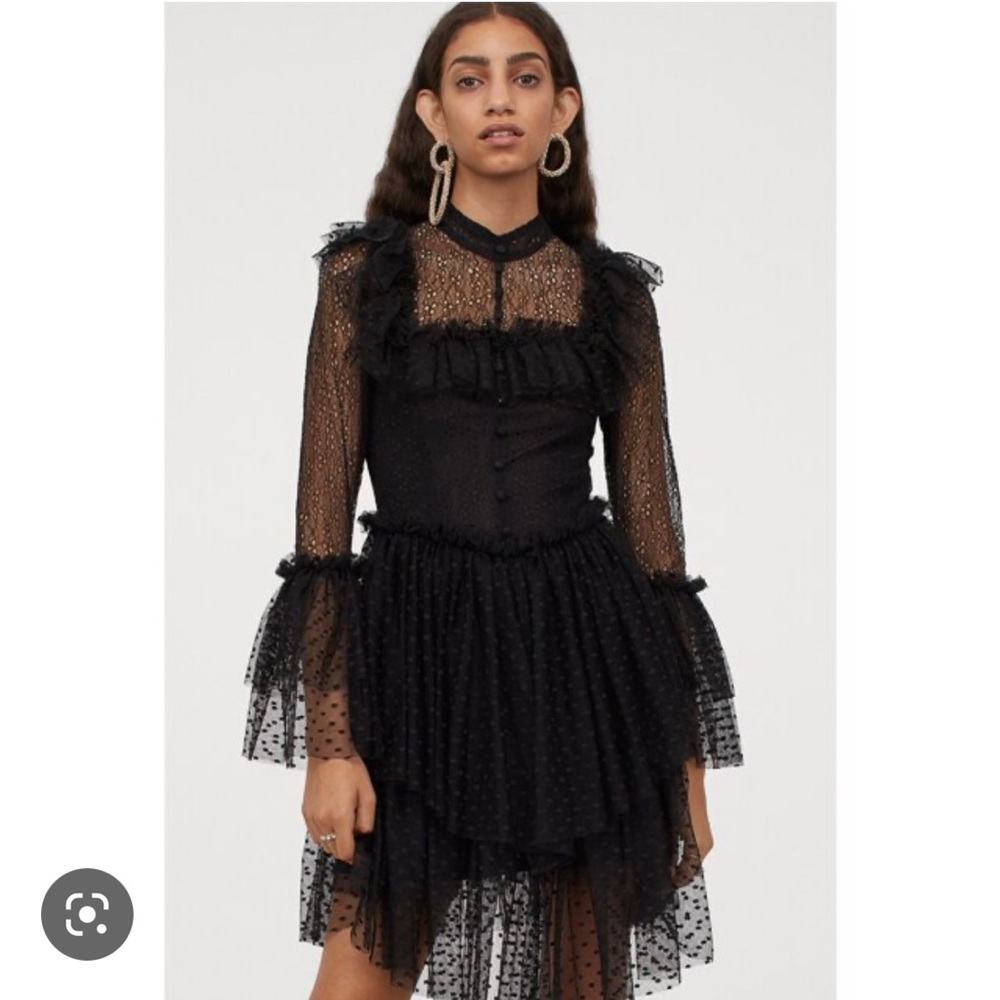 H&M X Sandra Mansour ruffle lace mini dress